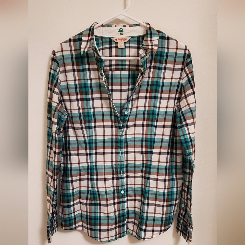 Brooks Brothers Red Fleece Plaid Button-Up Shirt Womens Size 8